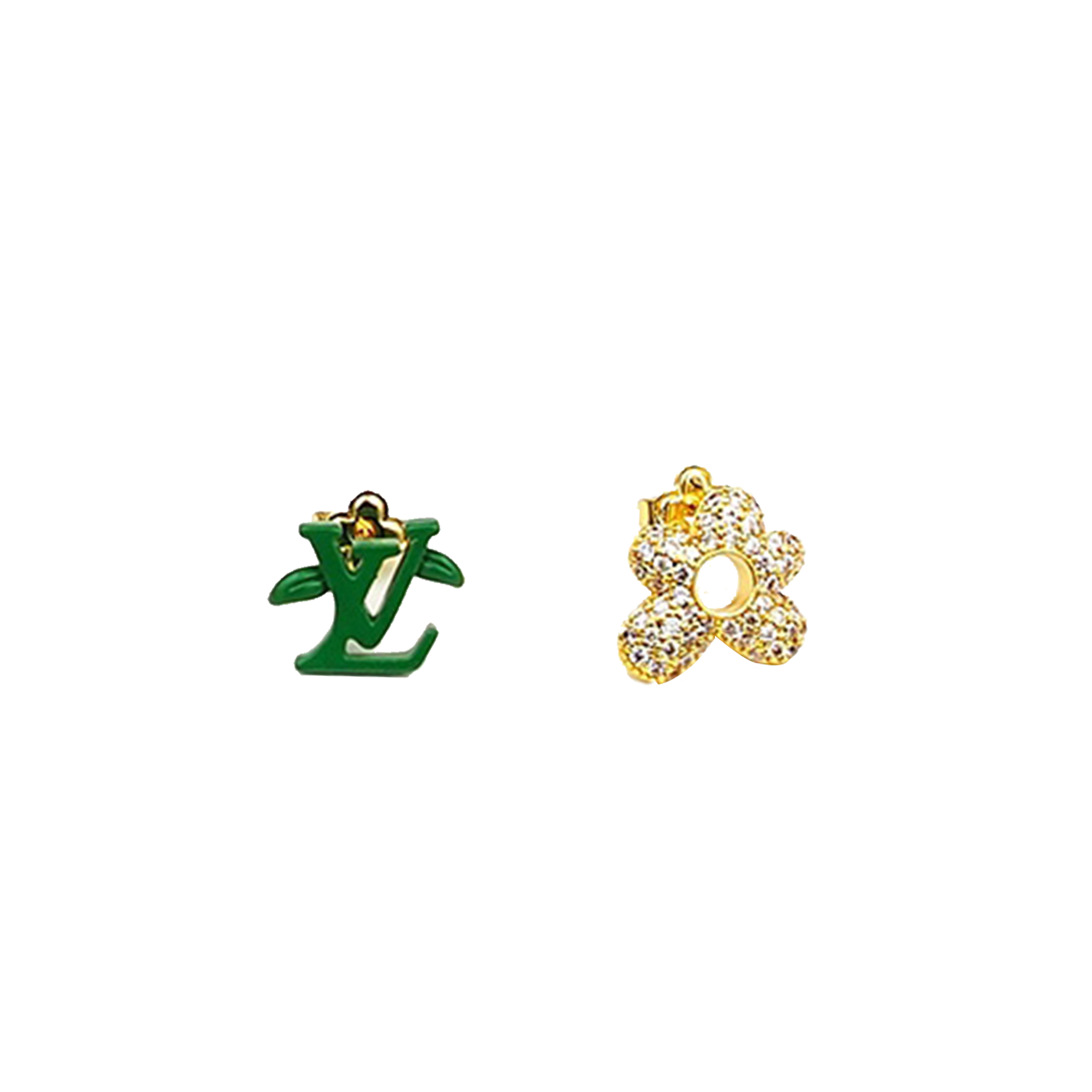 LOUIS VUITTON 18K LOUIS BLOSSOM GREEN DIAMOND EARRINGS M00745